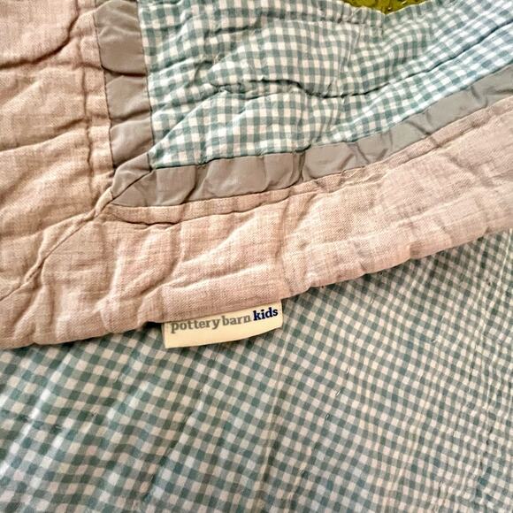 Pottery Barn Kids Comforter Crib Quilt Safari Zoo Animals Gingham - Picture 2 of 12